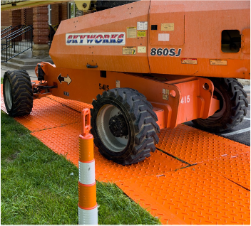 Equipment driving on ground protection mats